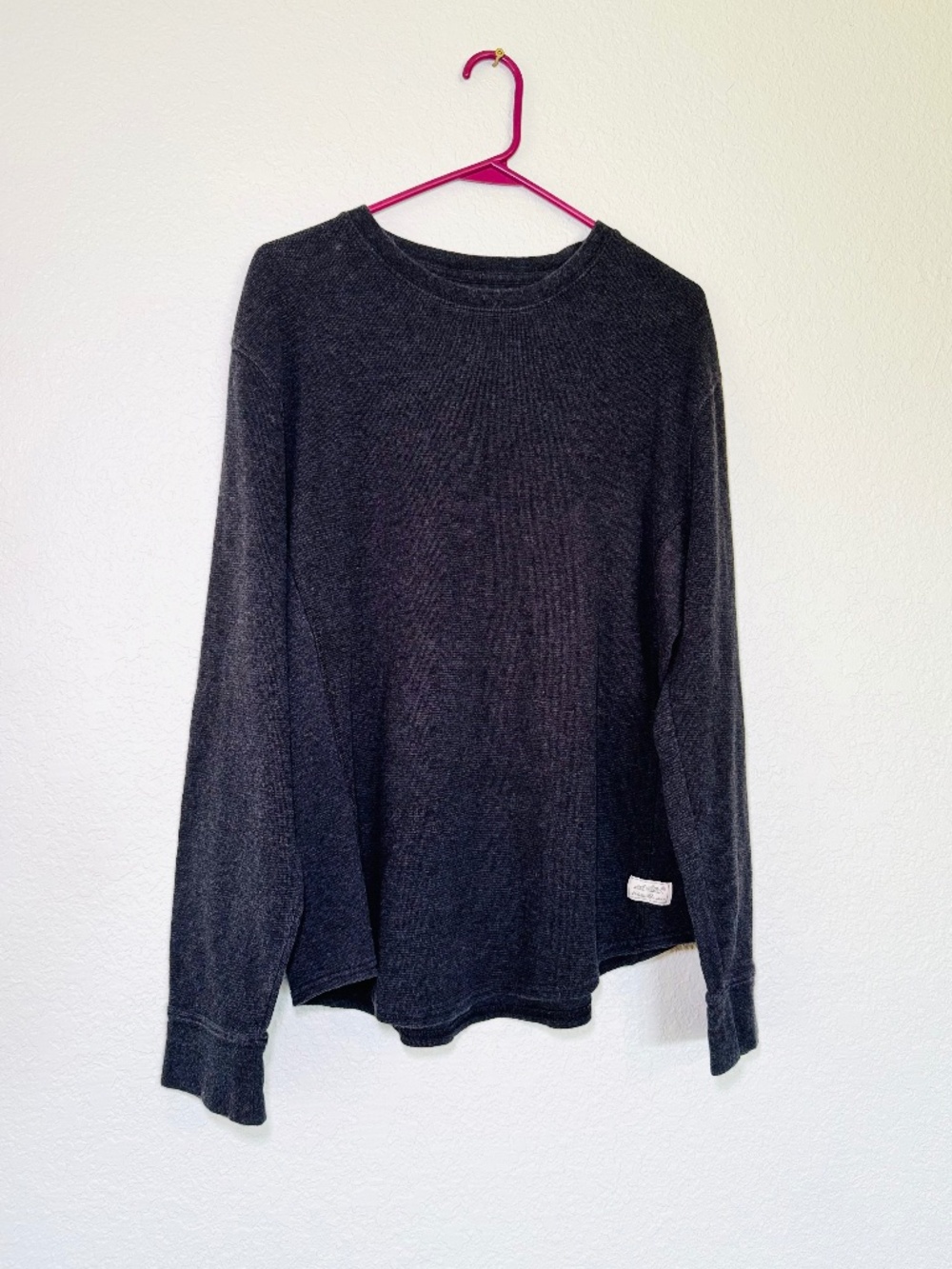 Eddie Bauer Thermal Shirt Men's L Gray Cotton Waffle Knit Crew Neck Long Sleeve